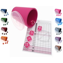 DiceCupFlex - Flexible Dice Cup with Lid Including 5 Dice and Dice Block, Game Block - Made in Germany (Pink Heart)