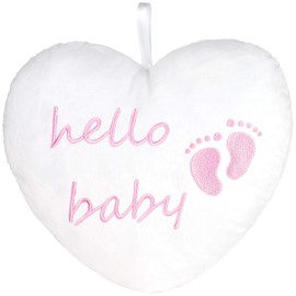 BRUBAKER Hello Baby Plush Heart 25 cm - Baby Shower Gift for Birth - Decorative Cushion Heart Made of Plush - Baby Room Decoration - Cushion for Newborns - Baby Girl Pink