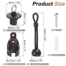 sourcing map 10Set Bungee Kit, Universal Sun Shade Replacement Parts, Bungee Tie Downs, Bungee Receiver Brackets, Pull Ring End Cap for Exterior Outdoor/Indoor Roller Shade Blinds, Coffee