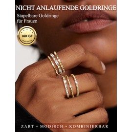 Morfetto 6-Piece Rings Gold Women's 14K Gold-Plated Engagement Ring & Wedding Ring - Finger Rings & Thumb Rings Waterproof with Zirconia - Stackable Golden Ring Set for Women, Size 49-62, Non-precious