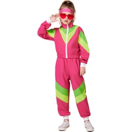 SIZGAROOT 80s 90s Retro Windbreaker Set Girls Workout Costume Outfit Track Suit for Girls (Pink, 5-6 Years)