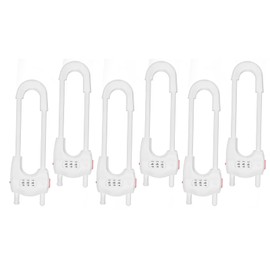 6 Pack Upgrade U-Shaped Sliding Cabinet Locks Multifunctional Child Safety Lock Adjustable Baby Proof Clips for Home Cabinets Refrigerator Doors Cabinet Knobs and Window Handles - White