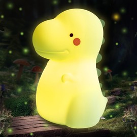 ANGETEN Children's Dinosaur Night Lamp, 7-Color Adjustable Breathing Dinosaur lamp, Portable Rechargeable LED Bedside lamp for Kindergarten, Boys and Girls' Toy Christmas Gift (Yellow)