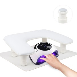 Arm Rest for Nails Tech with Nail Table Mat,Adjustable Base U-shaped Manicure Nail Hand Rest Stand Pillow Cushion for Acrylic Nail Art Tech(White)