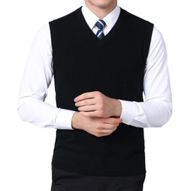 FULIER Mens Winter V-Neck Sleeveless Vest Classic Business Gentleman Knitwear Knitted Waistcoat Sweater Cardigans Tank Tops Black