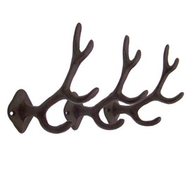 Rustic 4-Point Deer Antler Cast Iron Wall Hook 5.6 Inch (Set of 3)