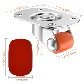 COOWOO 0.5" Oval Plate Self-Adhesive Caster Wheels, 360° Swivel, Strong Nano Adhesive, Steel Plate, 30 Lbs Load Capacity Per Caster, Easy Install, Pack of 16