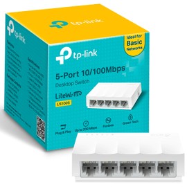 TP-Link LS1005, Switch Fast Ethernet no administrable, 5 * 10/100Mbps Puertos, Diseño de Escritorio, Plug and Play