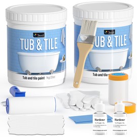 DWIL Tub Paint, Tub and Tile Refinishing Kit with Tools, Tile Refinishing Kit White Bathtub Paint Water Based &Low Odor, Easy to Use Sink for Bathroom Kitchen, Semi-Gloss White, 50-55sq.ft-2 Pack