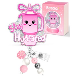Besoar Nurse Badge Reel Retractable - Cute Pink Cup Badge Reel Nursing, Beadable Badge Holder with Alligator Clip, Office Medical Worker Pediatric Student Nurse ID Badge Clip Accessories Gifts