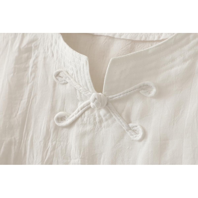 Minibee Women's Cotton Linen Shirts Summer 3/4 Length Sleeve Tops