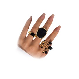 Chunky Black and Gold Enamel Drip Band Rings Set for Women Statement, Vintage Large Crystal Intertwined CZ Ring Cute Big Party Costume Jewelry Gifts