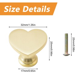 MOROBOR 6PCS Heart Shaped Knobs, Creative Cabinet Drawer Knob Zinc Alloy Single Hole Door Handle for Cabinets Drawer Door Furniture Decorative (Gold)