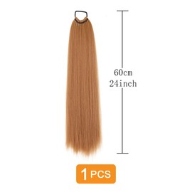 prinfantasy Hair Extensions Human Hair 24 Inch Honey Orange Blonde Ponytail Extension Long Yaki Straight Drawstring Extension Srunchies Hairpiece Extensions for Women,GBMW282