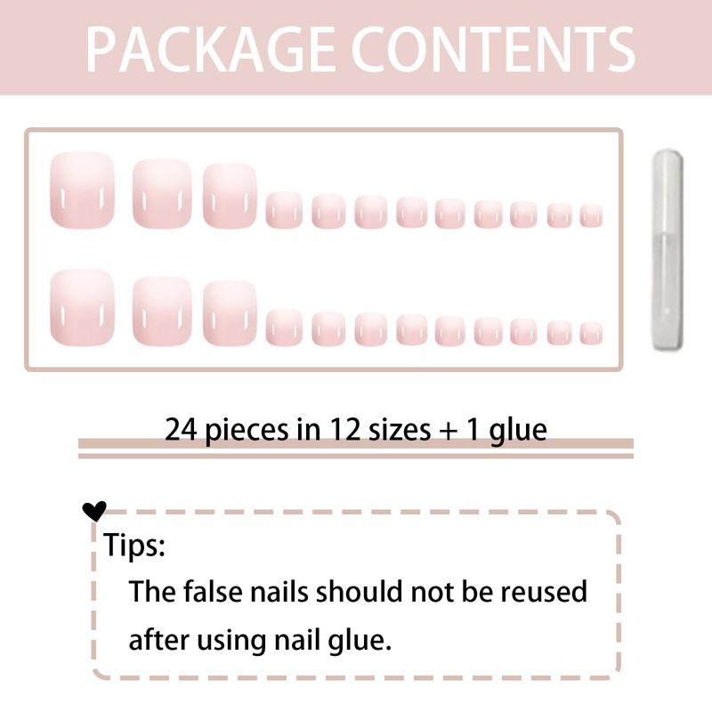 24 PCS Stick on Toenails, False Toe Nails with Glue,