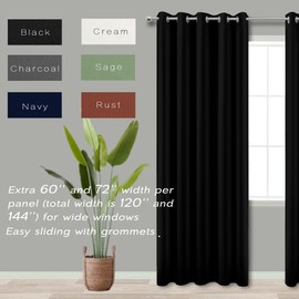 KOUFALL Black Curtains 63 Inch Length x 72 Inches Wide,Room Darkening Black Out Curtains 72x63 Inches Long,Black