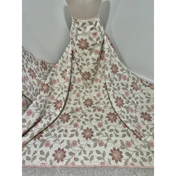 Wowfabric4less123 Rose Pink Gold Ivory Floral Metallic Brocade Fabric 50”