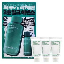 Innisfree Green Tea Ceramide Milk Essence 160ml+25ml+Green Tea Moisture Cleansing Foam 20g 3pcs / 이니스프리 그린티 세라마이드 밀크 에센스 160ml+25ml+그린티 수분 클렌징폼20g 3개