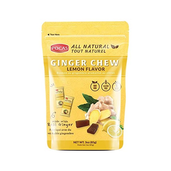 Pocas Ginger Chew Candy (Pack of 4) LEMON Flavor