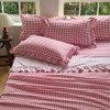 Red Ruffled Plaid Gingham Pillow Shams 20"x20", Set of 2
