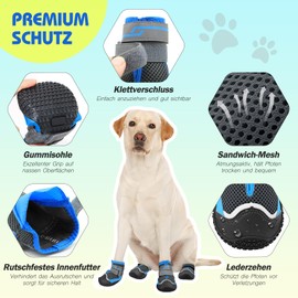 Weesiber Dog Shoes, Pack of 4 Non-Slip Dog Boots with Reflective Straps and Wear-resistant Rubber Sole, Paw Protection for Small, Medium and Large Dogs (Grey, Size 3)