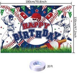 Baseball Birthday Party Backdrop Baseball Themed Happy Birthday Banner Photography Background for Boys Kids Teens Party Supplies 70.8 x 47.2 Inch