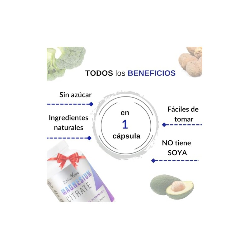 InstaNutra Citrato de Magnesio 500 mg,100 Natural, sin azúcar, Keto,