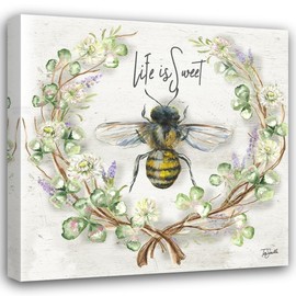 ArtDirect Honey Bee and Clover Wreath I 15x15 Gallery Wrapped Canvas Museum Art by Tre Sorelle Studios