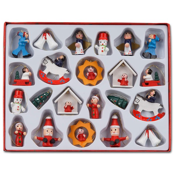 BRUBAKER Wooden Christmas Tree Ornaments - 22 Pieces - Hand-Painted Figurines - Up to 4 cm