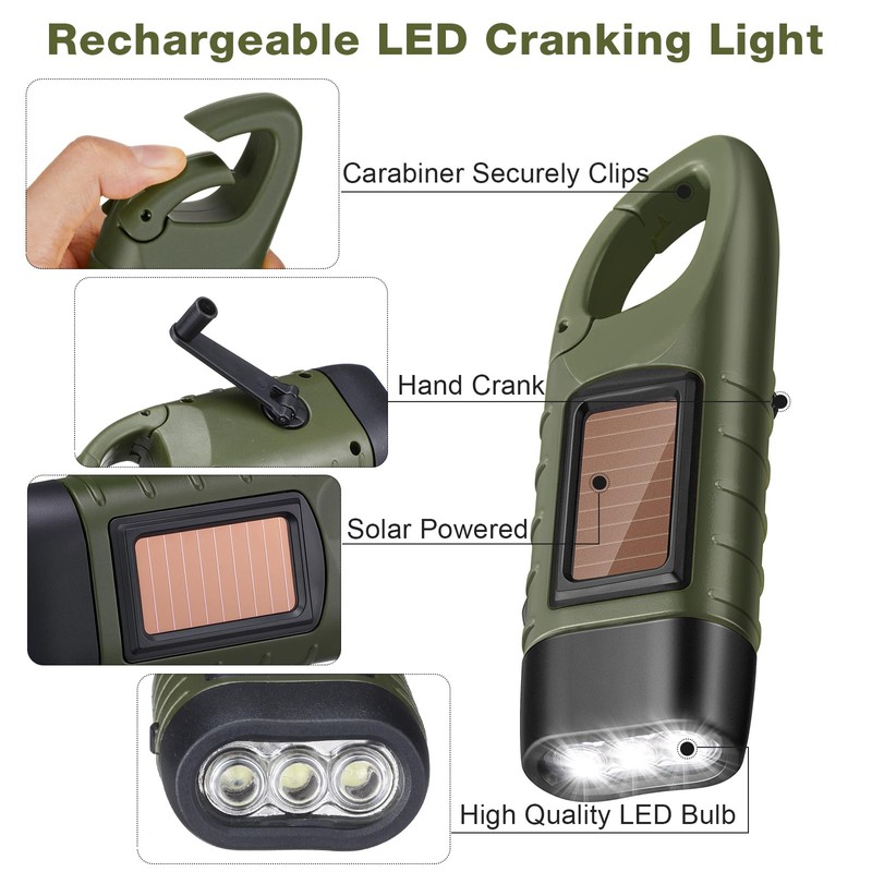 Mudder 4 Pack Hand Crank Solar Powered Flashlight Emergency Rechargeable