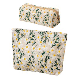 1 Daisy Embroidered Makeup Bag And 1 Daisy Pencil Bag, Large-Capacity Storage Bag, Toiletries Storage Bag, Travel Supplies.
