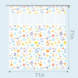 Miesherk Floral Daisy Shower Curtain with Mesh Top Window,Fresh and Colorful Design with 12 Hooks,Blue and Yellow Floral Shower Curtain,Waterproof Polyester Fabric Bath Curtain,72x72 In