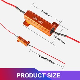 2 PCS Load Resistor,LED Turn Signal Resistor Flasher Adaptor with Wire and Clip,50W 6ohm LED Load Resistors Conversion Kit for Fix LED Bulb Hyper Flash Turn Signal Light Bulb Fast Blink Error Code (2)