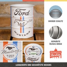 Nostalgic-Art Retro 600ml Ford Mustang Money Box - Horse & Stripes Logo - Gift Idea for Ford Accessories Fans, Metal Piggy Bank, Vintage Tin Money Box