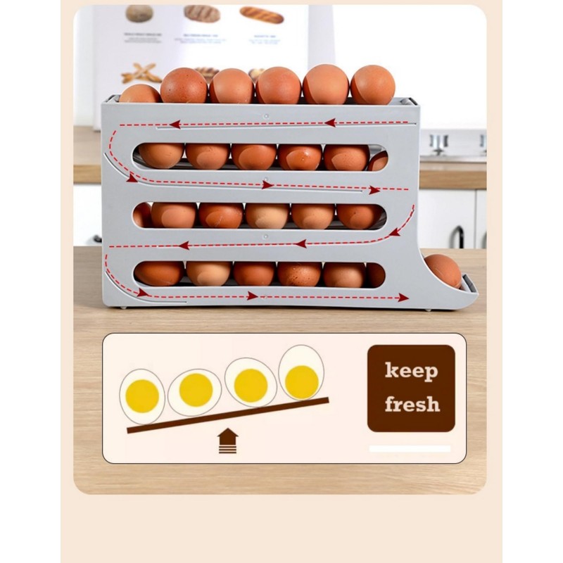 30 Eggs Egg Holder for Fridge,4 Tiers Egg Container,Auto-Rolling Organizer