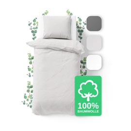 JACOBSON Bed Linen 135 x 200 cm Set - 100% Cotton Duvet Cover 135 x 200 cm + 1 Pillowcase 80 x 80 cm, Percale Bed Linen 2-Piece with Zip (135 x 200 cm, Light Grey, 2-Piece)