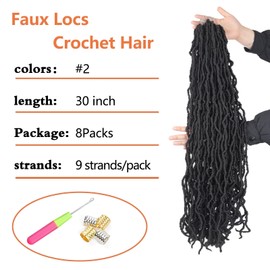 Vemet Soft Locs 30 Inch Synthetic 8 Packs Faux Locs Pre Looped Curly Wavy Crochet Hair For Black Women Hair Extensions