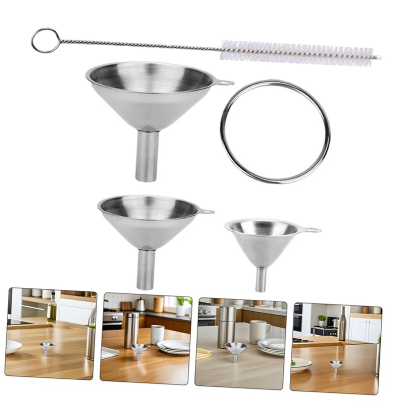 iplusmile 1 Set Stainless Steel Mini Funnel Versatile Metal Funnels