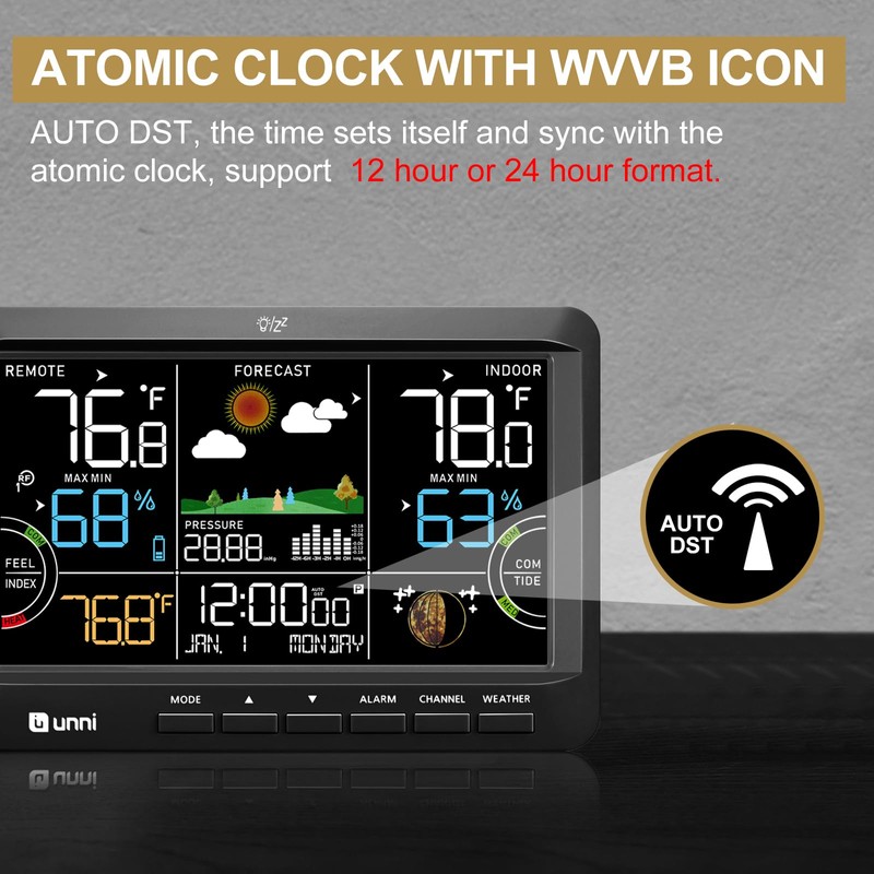 Weather Station Indoor Outdoor Thermometer Wireless, Home Atomic Clock with
