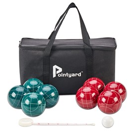 Pointyard Bocce Ball Set, 90mm Classic Bocce Ball Set with 8 Resin Bocce Balls/1 Pallino/Nylon Zippered Bag/Measuring Tape - Outdoor Family Games for Backyard/Lawn/Beach (Red & Green)