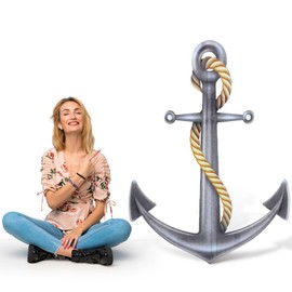 DoubleFill 4 Feet Nautical Party Decorations Anchor Cardboard Cutout Ship Pirate Theme Decor Large Stand up Nautical Hook Rope Photo Props for Pirate Ship Party Home Outdoor Decor(Metal)