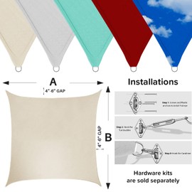 INFRANGE Waterproof Beige 8' x 18' Rectangle Sun Shade Sail Canopy Awning Shelter Fabric Screen, 95% UV Blockage UV & Water Resistant, for Outdoor Patio Garden Carport - Customized