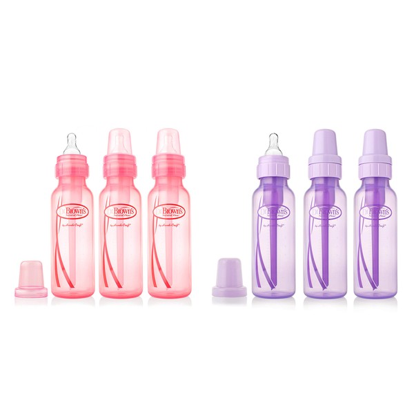 Dr. Brown's Girls' 6 Pack 8 oz. Bottles - 3 (8 oz.) Lavender - 3 (8 oz.) Pink - Natural Flow