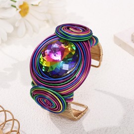 JHWZAIY Colorful Chunky African Cuff Bracelets For Women Statement Gold Silver Wire Rhinestone Sparkly Tribal Wide Bangles Bold Clothes Jewelry Accessories (01 Bracelet Colorful)