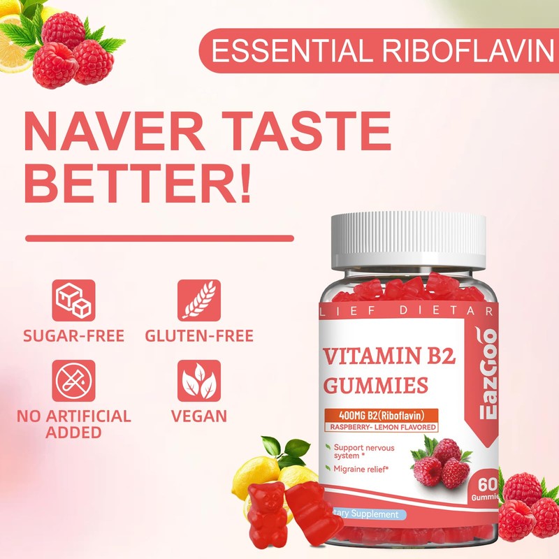 2 Pack Vitamin B2 Gummies - Riboflavin 400mg with Magnesium
