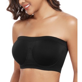 DotVol Women's Seamless Bandeau Bra Unpadded Underwire Strapless Bralette Tube Top Convertible Straps(XL, Black)