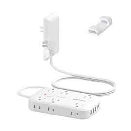 Flat Extension Cord with Outlet Cover & Multi USB- 5 FT, 1625W 3 Prong Extension Cord with 12AC Outlet 6 USB (24W/4.8A), Multi Ports Charging Station for Behind Wall Furniture Couch Sofa TV