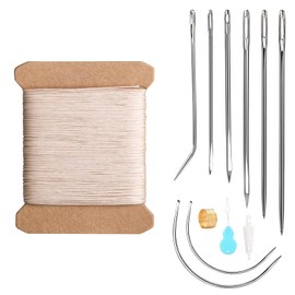 KAQRHFT 32 Yards Leather Upholstery Sewing Waxed Thread, 0.55 mm Leather Sewing Thread with Heavy Duty Needles, Round Waxed Thread for Leather Sewing Beige