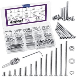 Swpeet - 621 piezas M3 métrico de acero inoxidable 304, tornillos de cabeza de botón con hexágono interior, tornillos de cabeza cilíndrica, tuercas y tuercas hexagonales con arandelas planas y