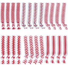 YKW 24 Pack Baseball Stitch Headbands Hair Ties No Crease Elastic Baseball Seam Hair Accessories for Women Girls Players - Team Gifts Baseball Party Favors Red White Baseball Ribbon Ponytail Holders